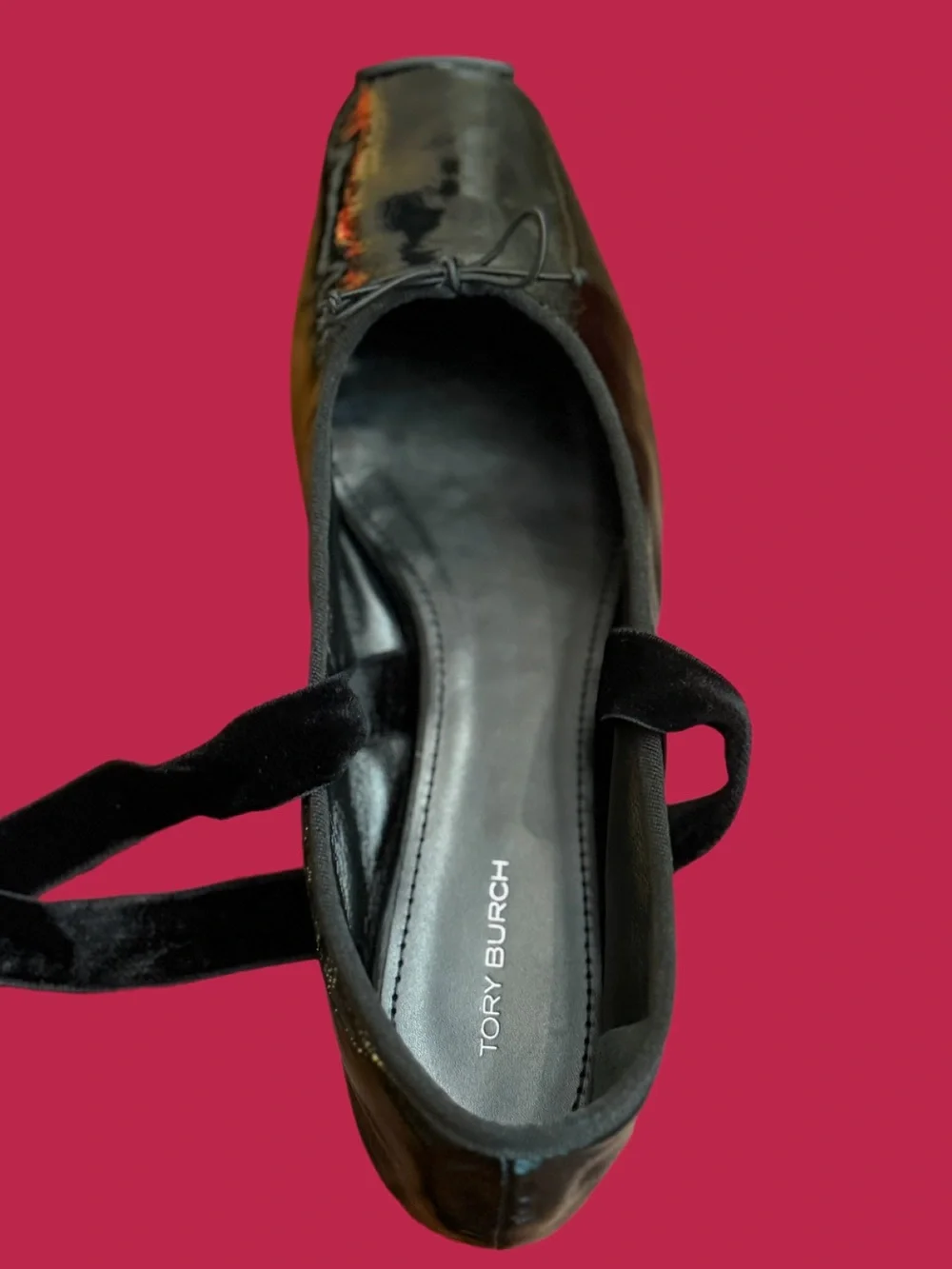Tory Burch Black Patent Leather Ballet Flats with Ankle Ties